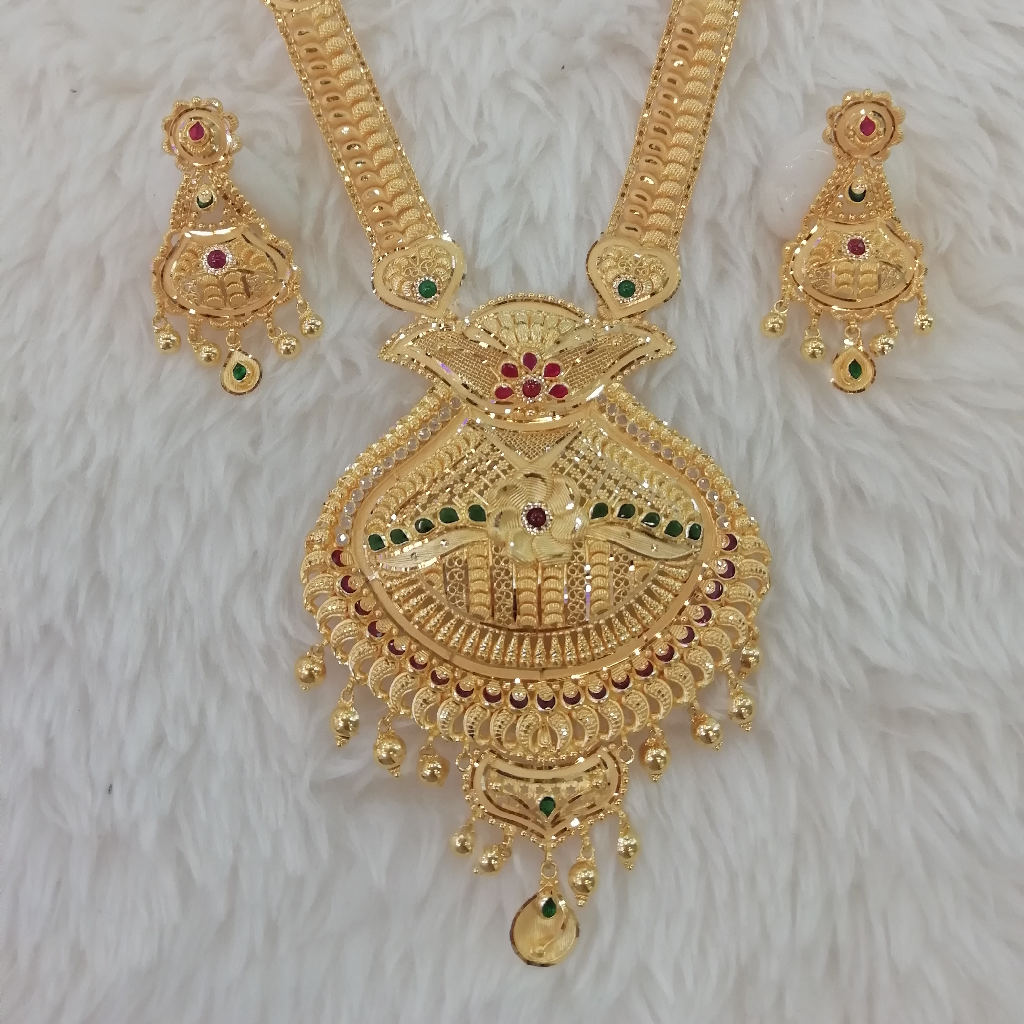 916 gold fancy yellow antique  pink and green stone stone long set