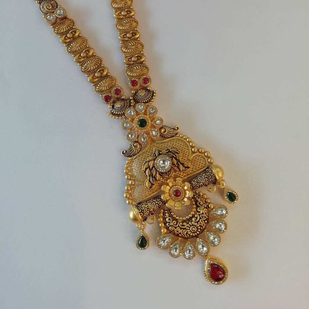 916 gold Swarovski Zirconia diamond & antique jadtar long set