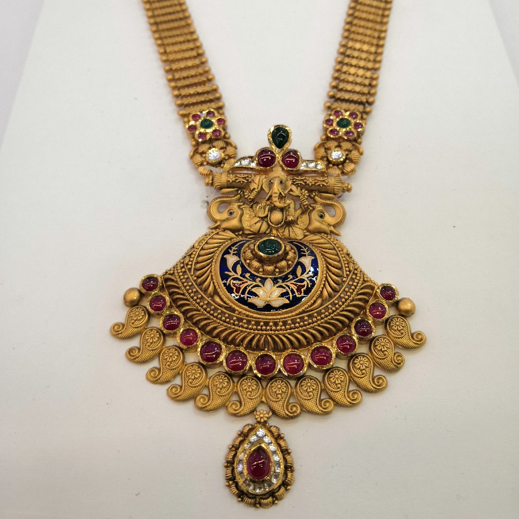 916 hallmark gold antique jadtar long set