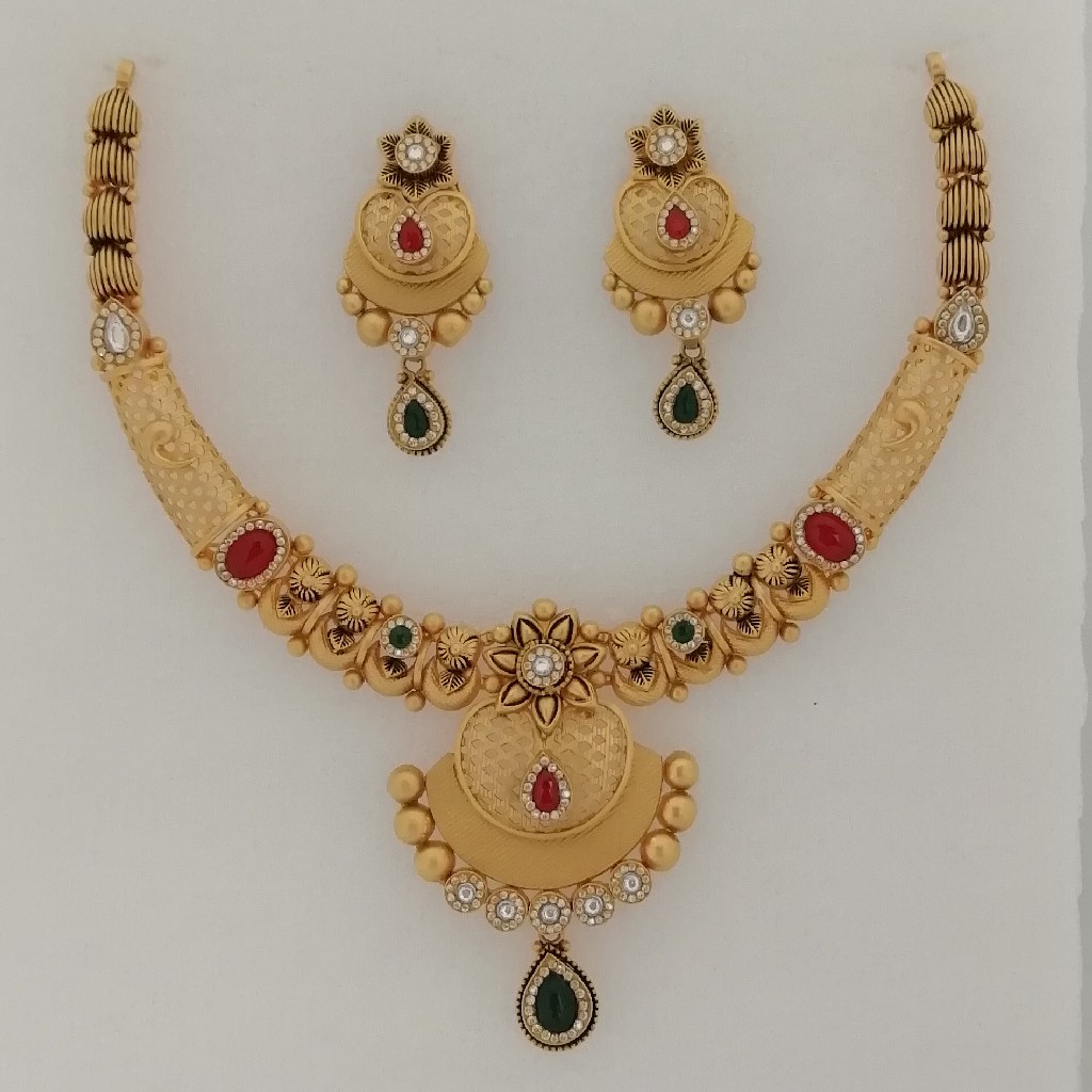 916 gold fancy swarovski  dimond & antique jadtar short set