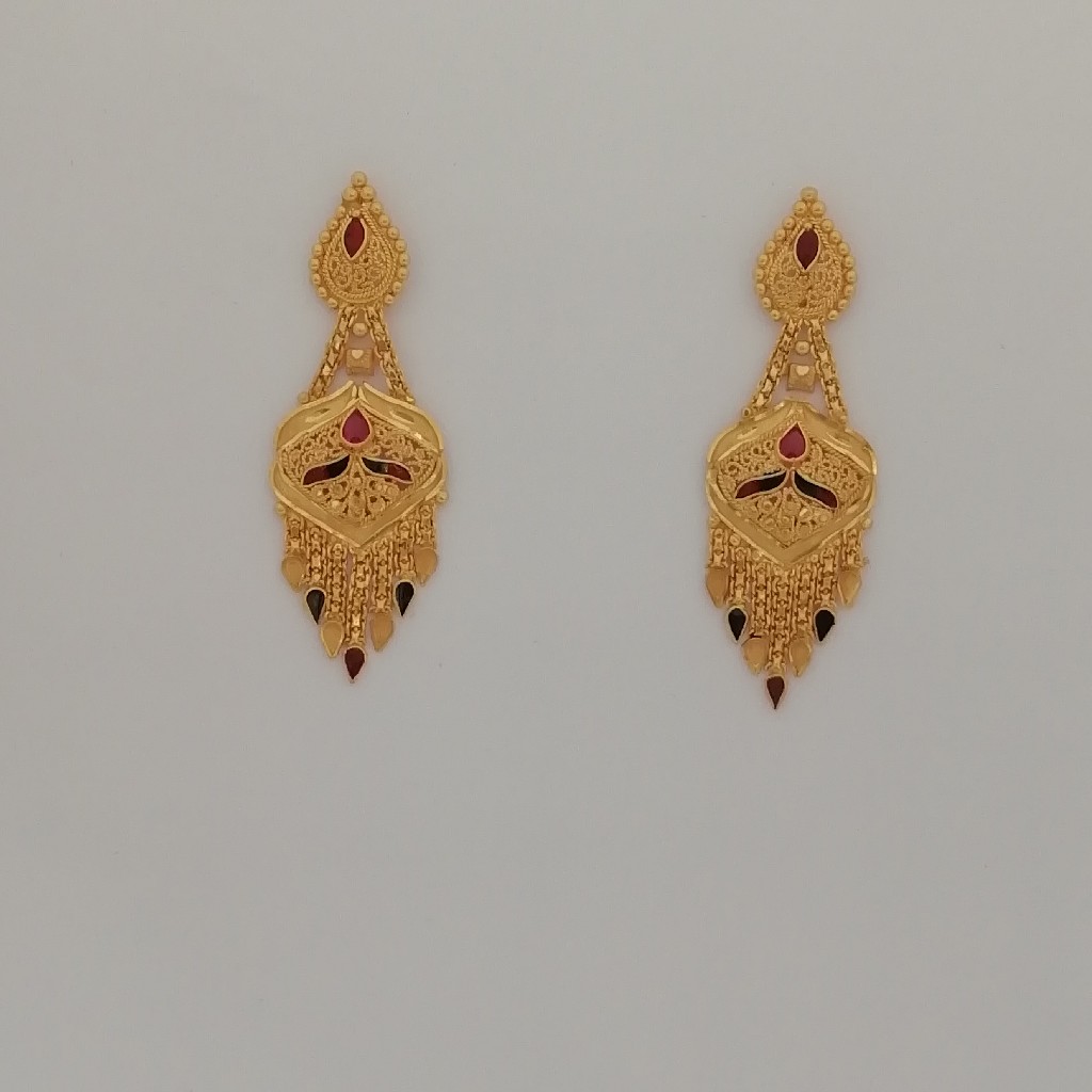 916 gold tikki work long earrings
