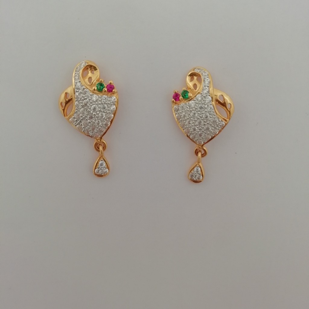 916 gold pink and green stone fancy earrings