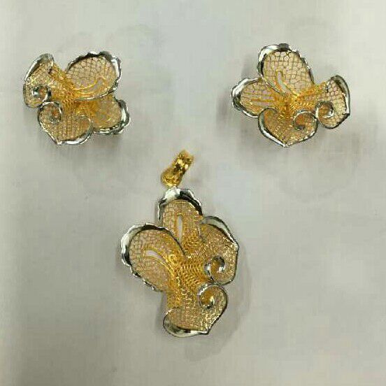 18KT Gold Butterfly Design Turkish Pendant Set