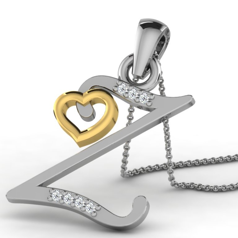 22K Yellow Gold Alphabet Letter Z Designer Pendant