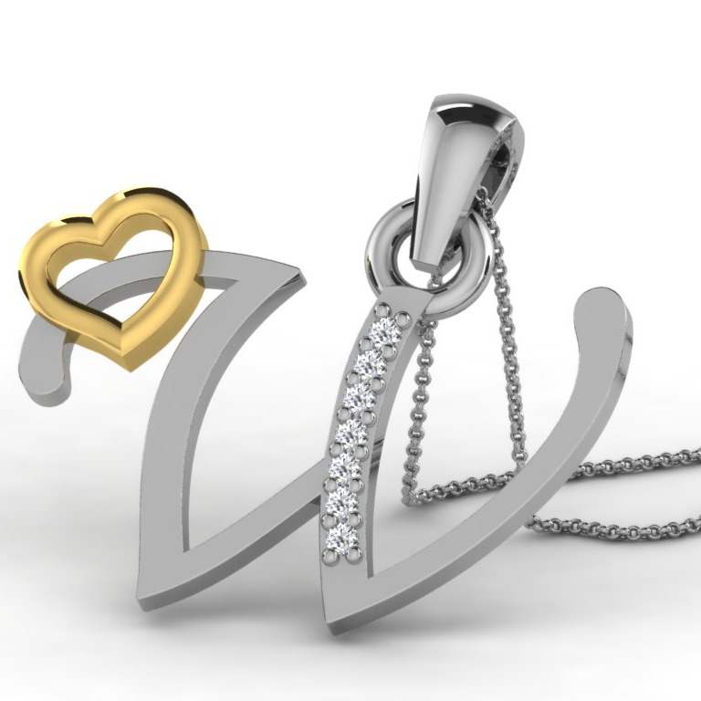22K Yellow Gold Alphabet Letter W Designer Pendant