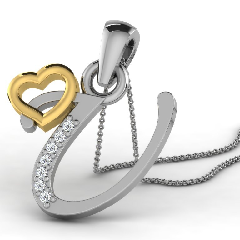 22K Yellow Gold Alphabet Letter U Designer Pendant