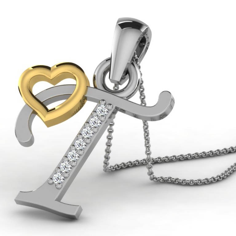 22K Yellow Gold Alphabet Letter T Designer Pendant