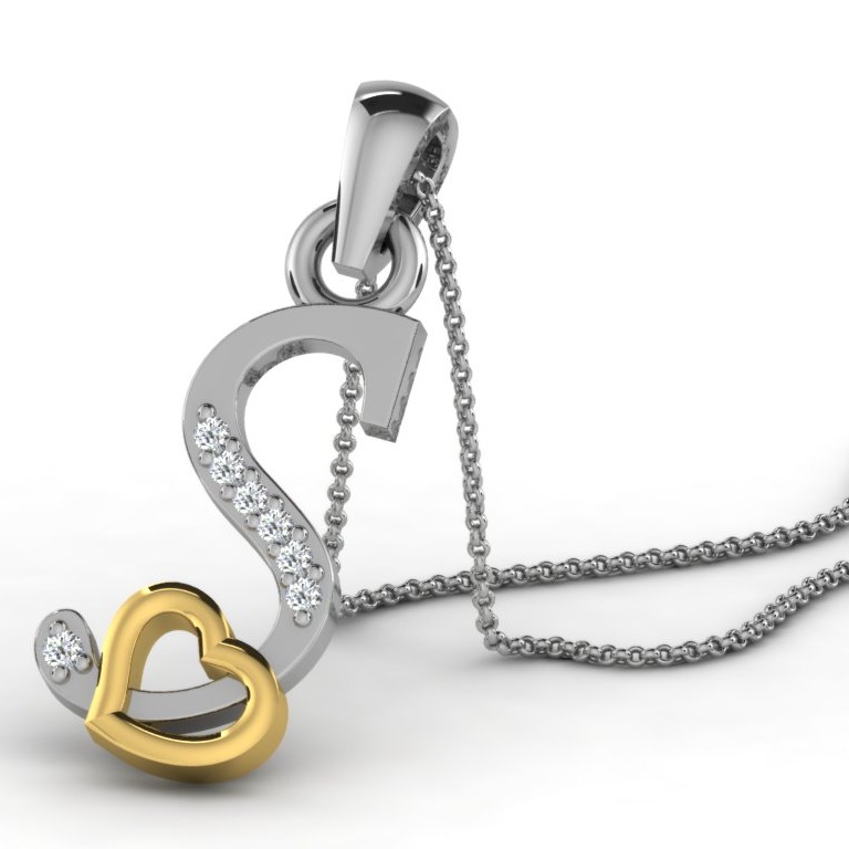 22K Yellow Gold Alphabet Letter S Designer Pendant