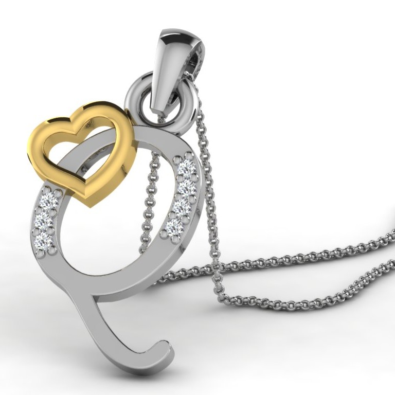 22K Yellow Gold Alphabet Letter Q Designer Pendant