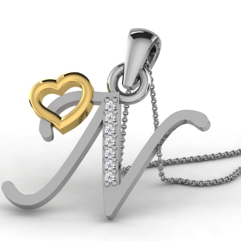 22K Yellow Gold Alphabet Letter N Designer Pendant
