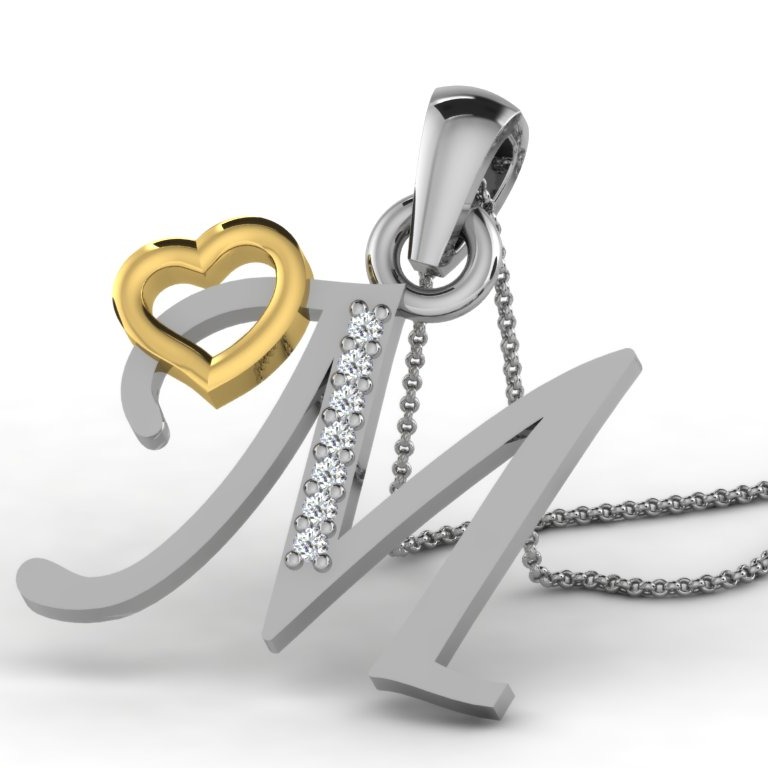 22K Yellow Gold Alphabet Letter M Designer Pendant