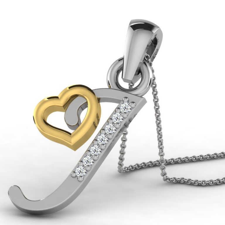 22K Yellow Gold Alphabet Letter J Designer Pendant