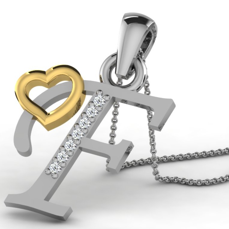 22K Yellow Gold Alphabet Letter F Designer Pendant