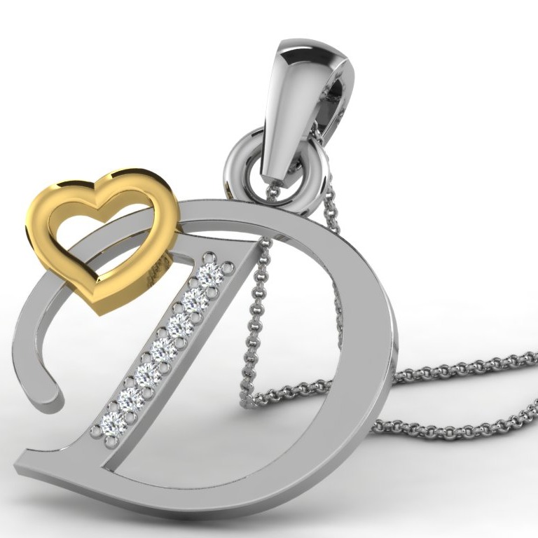 22K Yellow Gold Alphabet Letter D Designer Pendant