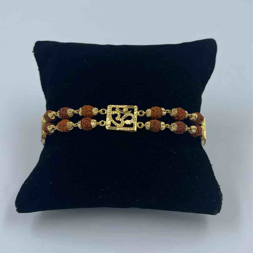 22K Gold Om Disign Double Line Rudraksha Bracelet