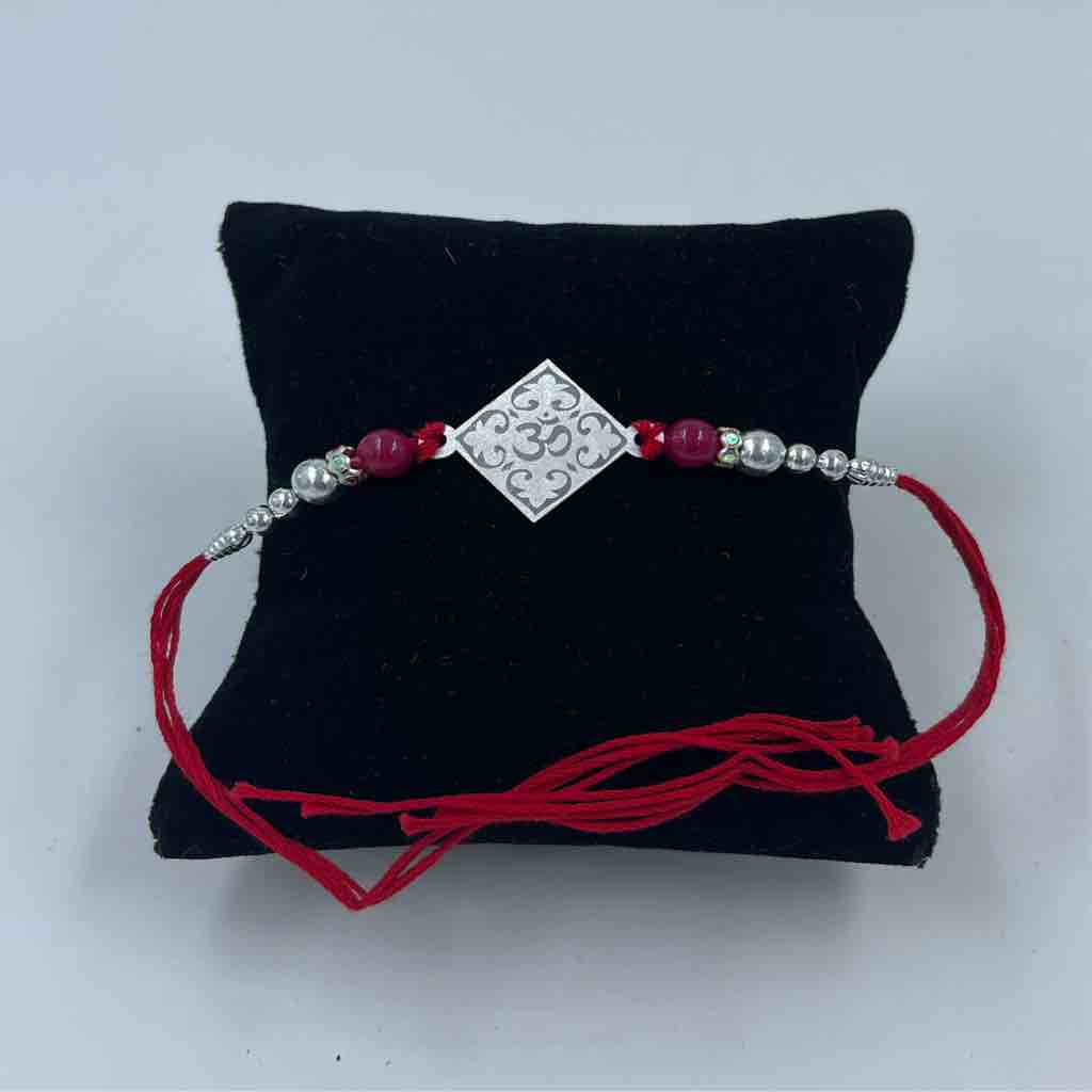 999 Silver Om Name Design Pendant Rakhi
