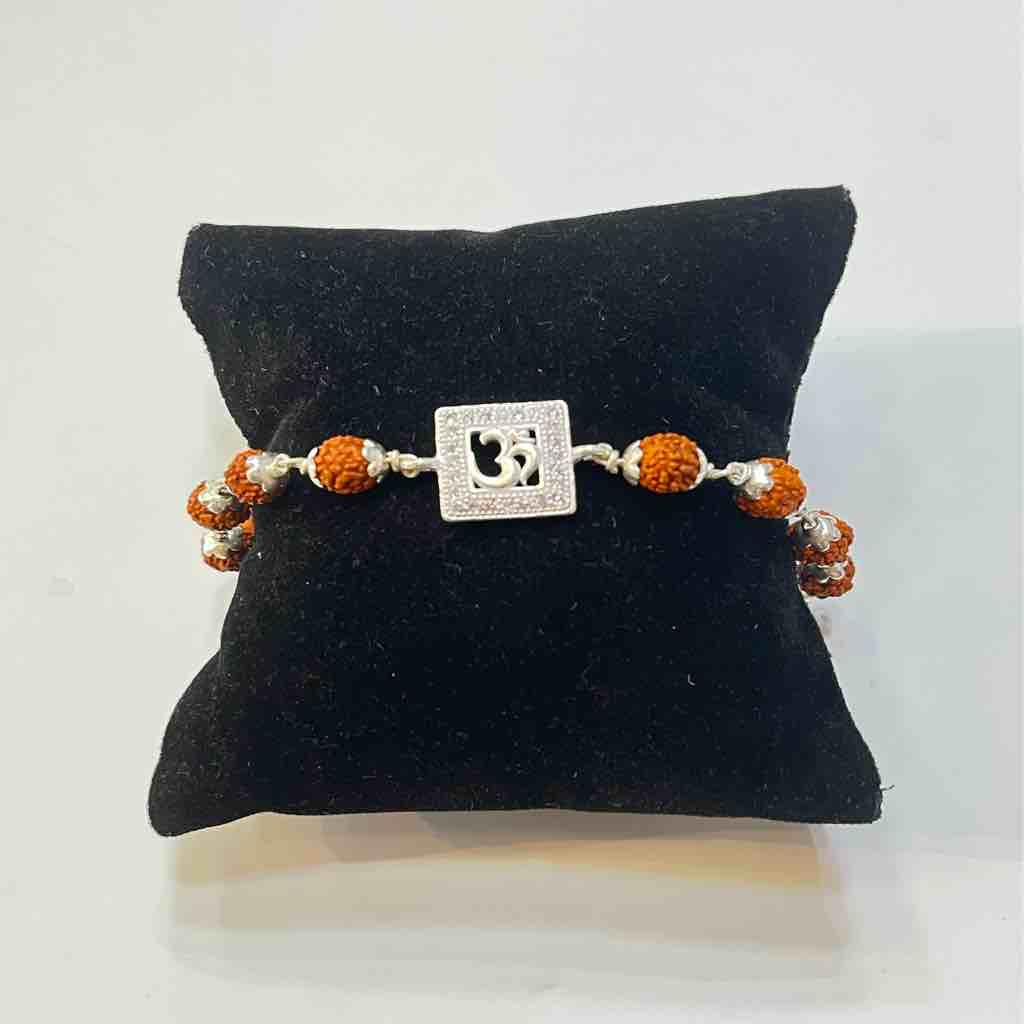 925 silver diamond om rudraaksh rakhi