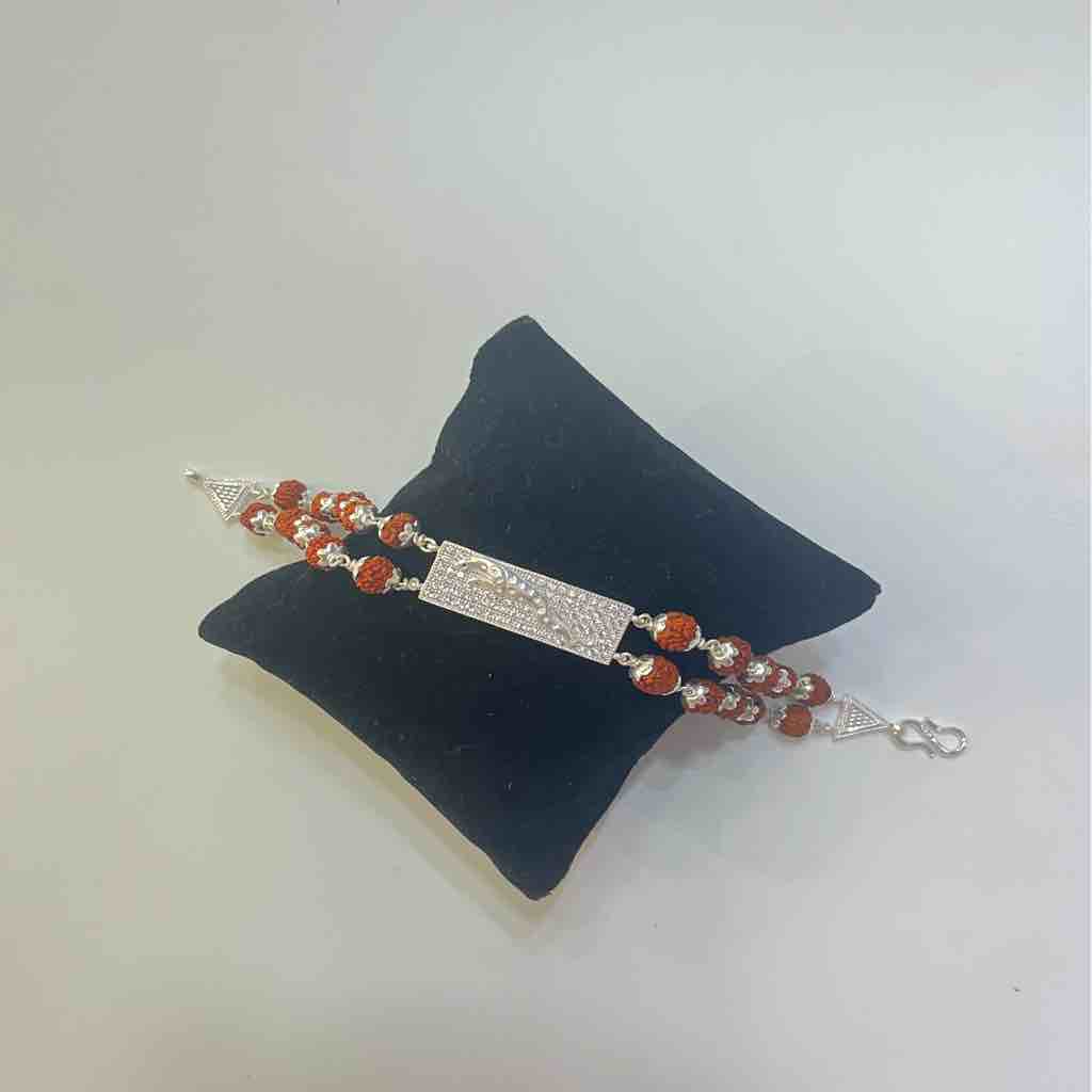 925 silver rudraksha Double line jaguar design rakhi