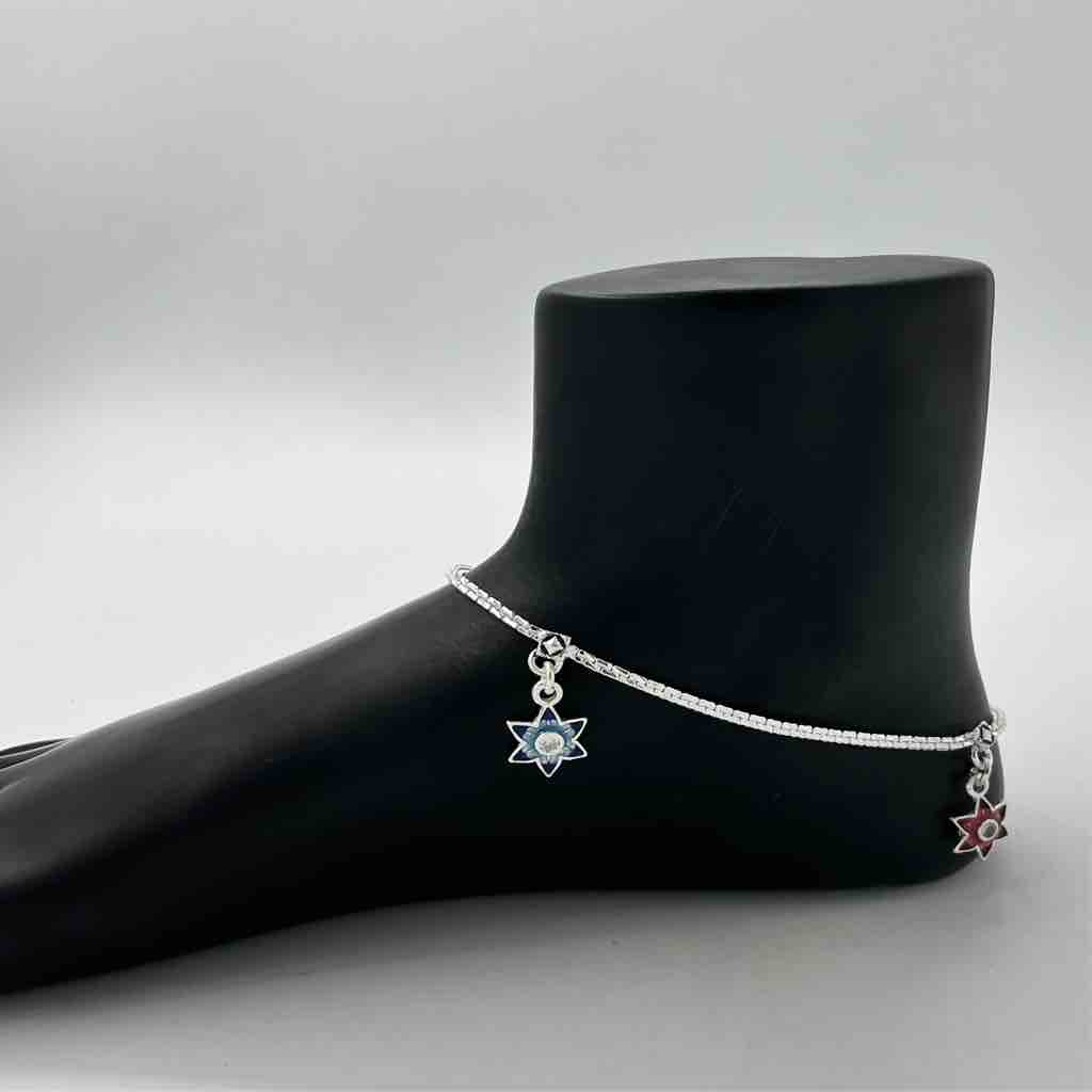 Silver Fancy Bombey Patta Design Anklets