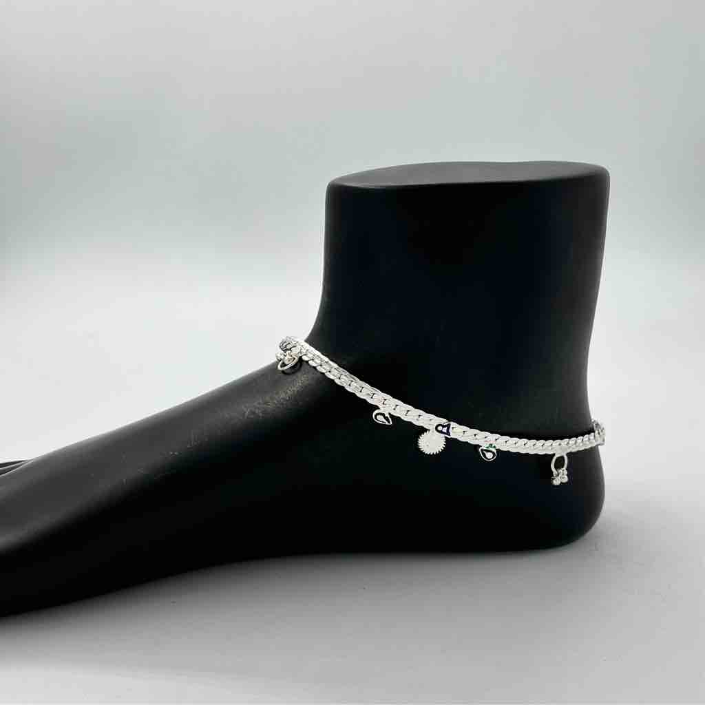 Silver Fancy Antique Design Light Weight Anklets