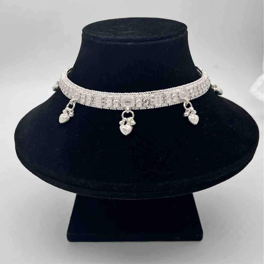 Silver Kismat Fancy Simple Three Line Design Anklets