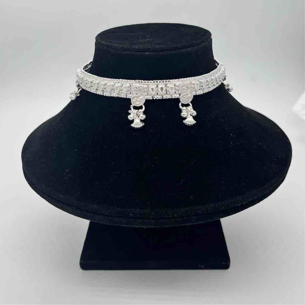 Silver Kismat Fancy Plain Design Anklets