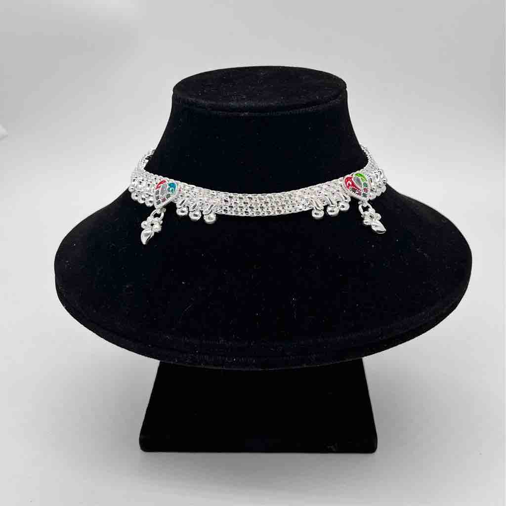 Silver Fancy Aagra Pan Design Anklets