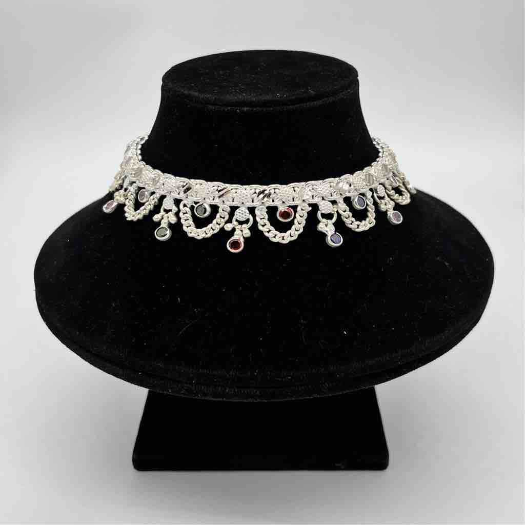Silver Jodhpuri Fancy Multi Colour Jull Design Anklets