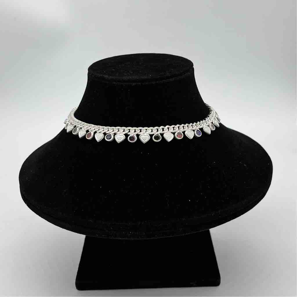 Silver jodhpuri plain multi colour diamond design payal