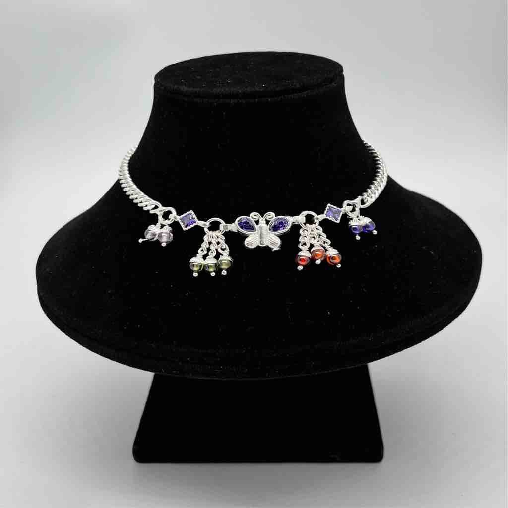 Silver Jodhpuri Fancy Butterfly Plain Design Payal