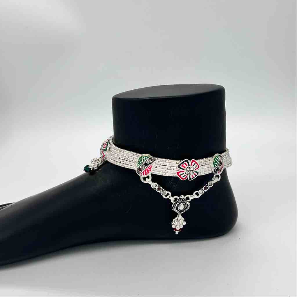 Silver Bombay Fancy Design Anklets