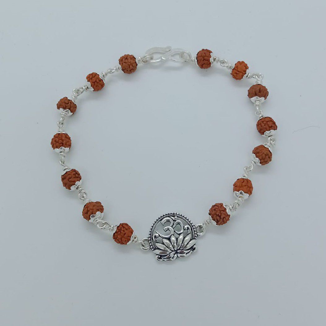 Om Design In Silver Rudraksh Rakhdi