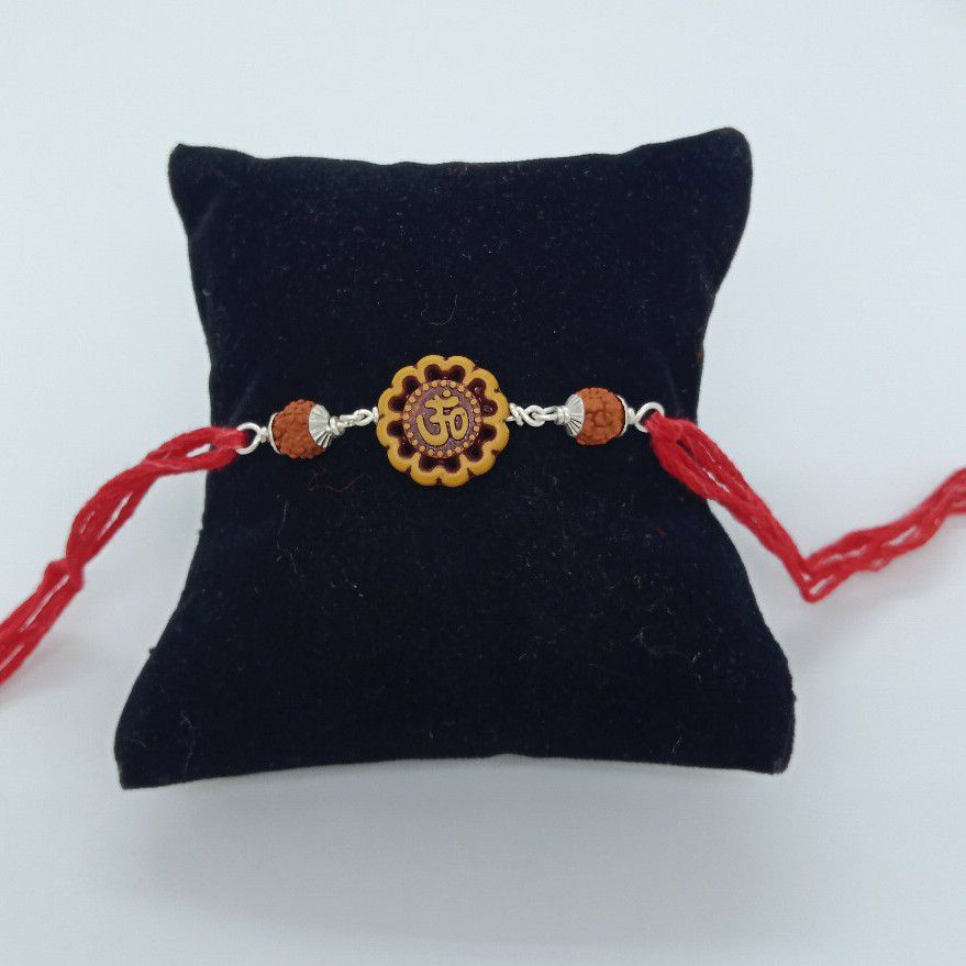 Silver 2 rudrax om fancy rakhi
