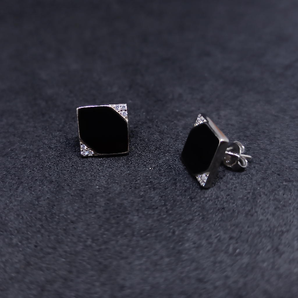 92.5 Silver Earrings Square Black Colour Design