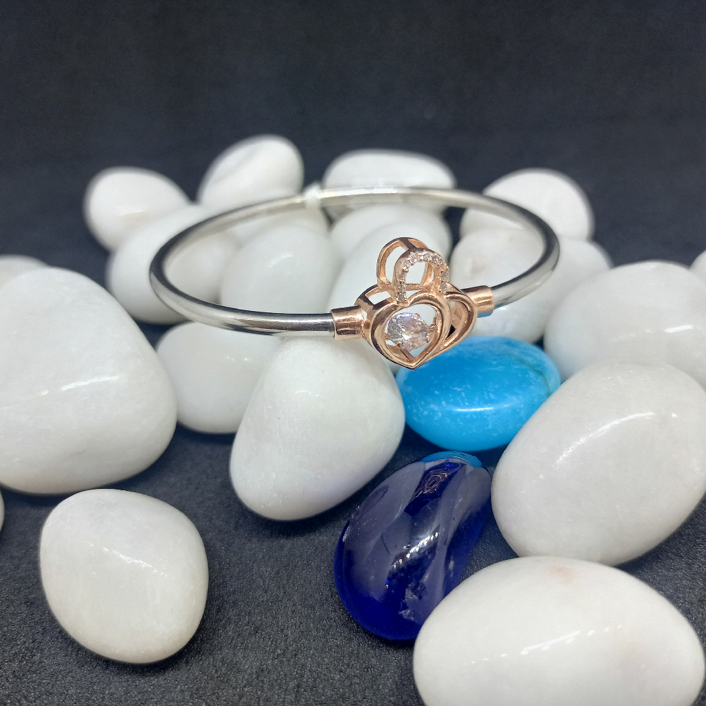 92.5 silver bracelet Rose gold heart shape and diamond piece