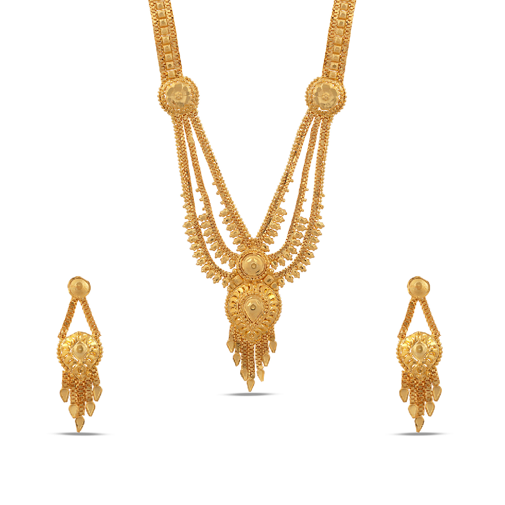 Gold 3 ser long necklace