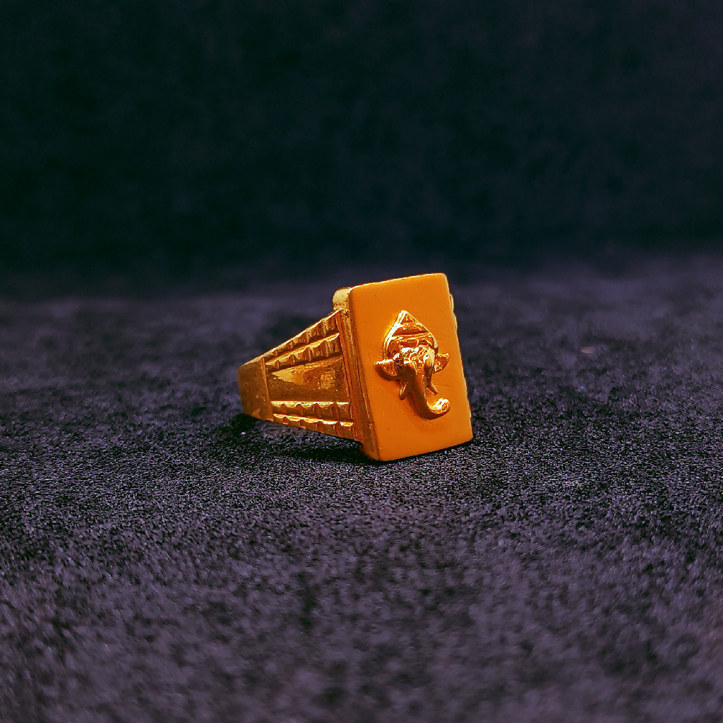 22k Gold plain with ganeshji design ring