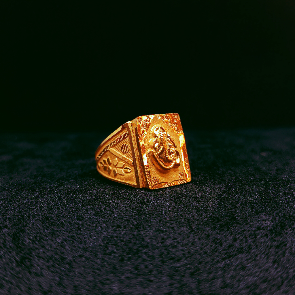 22k Gold ganpati embossed Design Ring