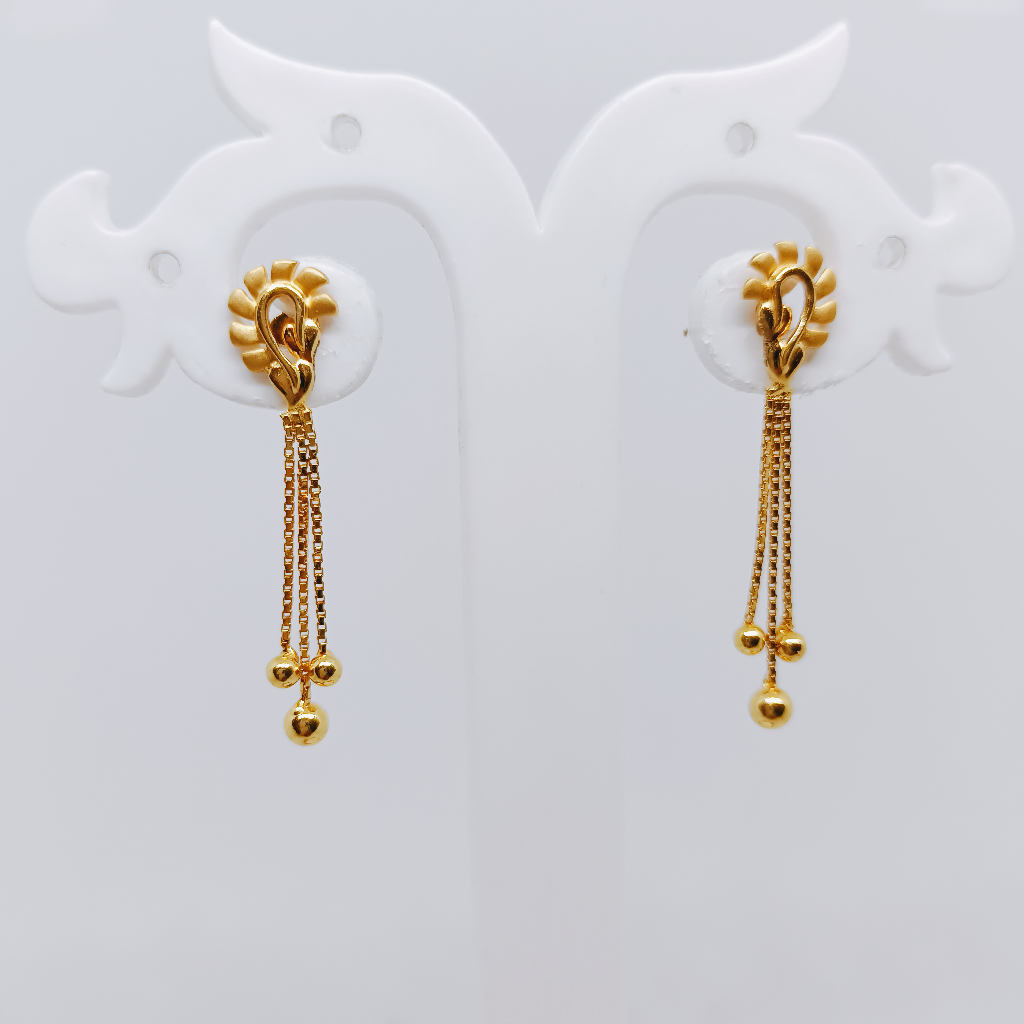 18k Gold Tops With Chain Hanging Earrings