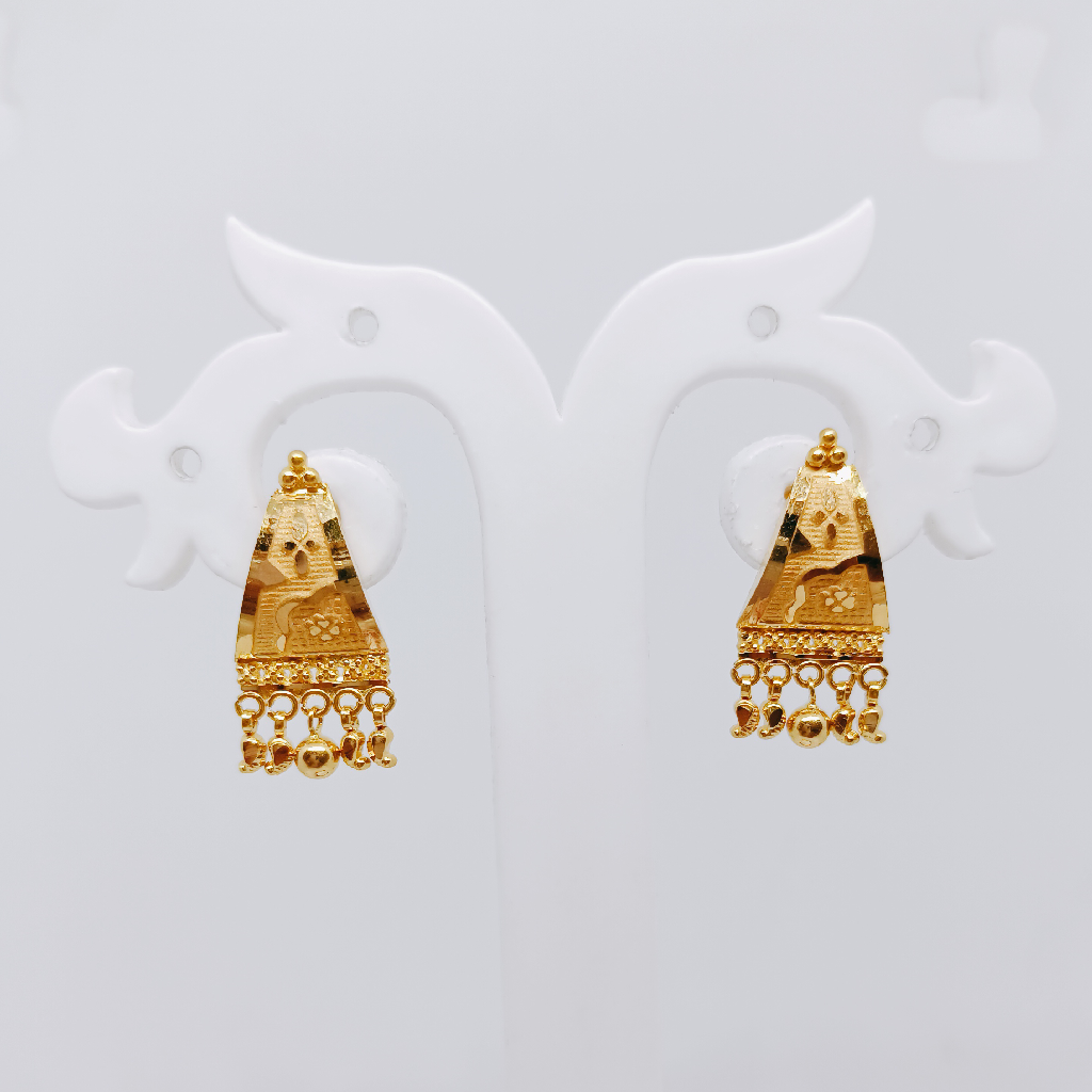 22k Gold Plain Ghughri Hanging Earrings