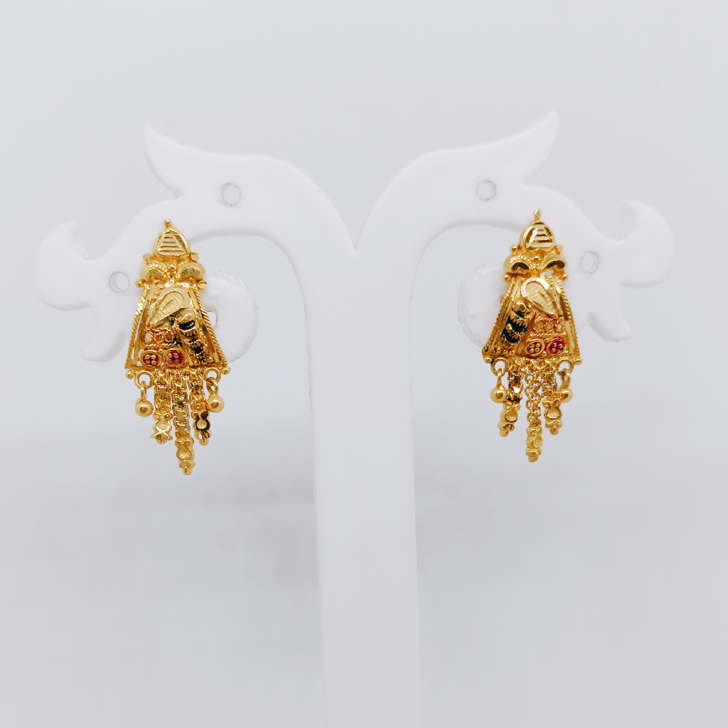 Gold red and green meena work Earrings