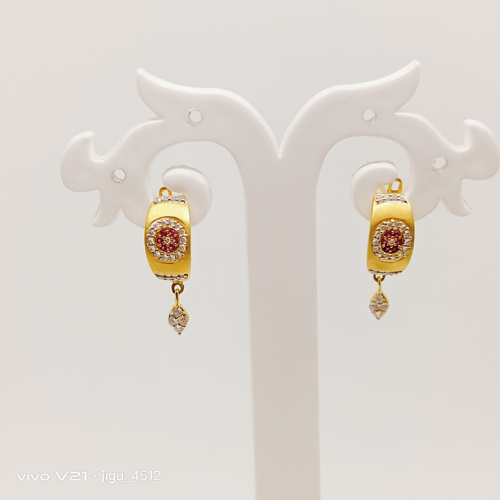 22 Carat Gold pink stone Earrings