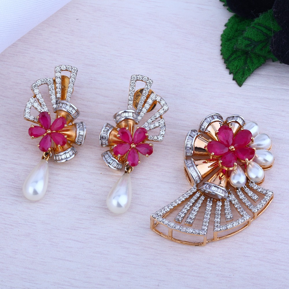 916 Gold Fancy Color Stone Pendant Set