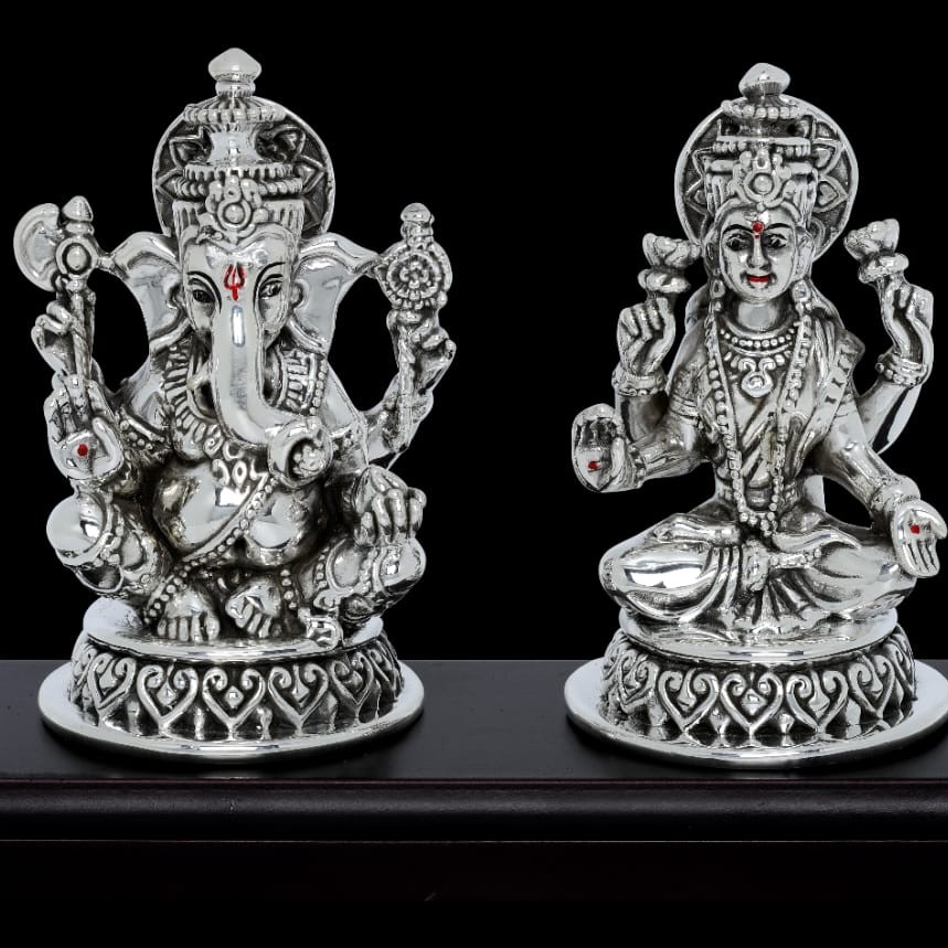 92.5 Sterling Silver Antique Ganesh Laxmi  Idol