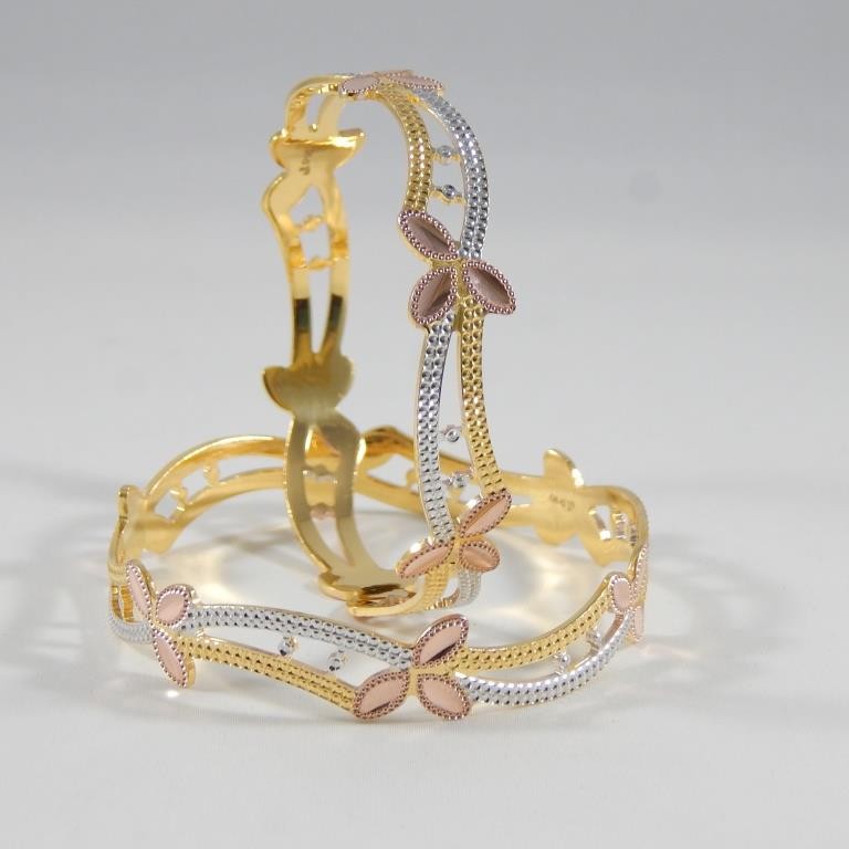 22kt gold dull polish rodiyam flower rose tone cnc bangles for women