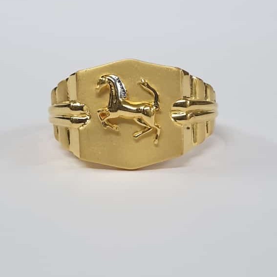 22kt Gold Dull Polish Rodiyam Two line Horse Design ring for Men