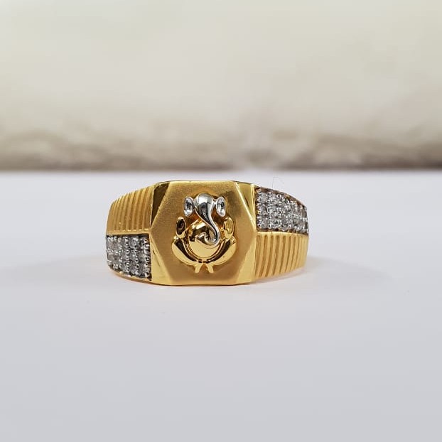 22Kt Gold Cross Cz Stone & Dull Polish Rodiyam Ganpati Jents ring for Men
