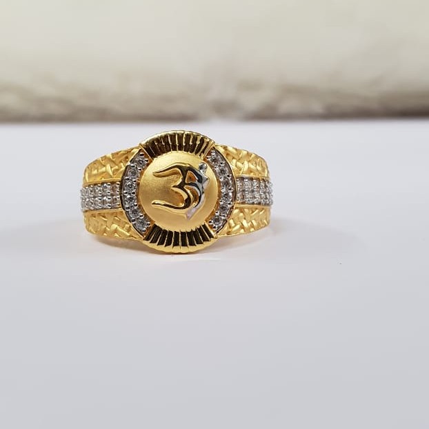 22Kt Gold Dull Polish Two line Cz Om jents Ring For Men