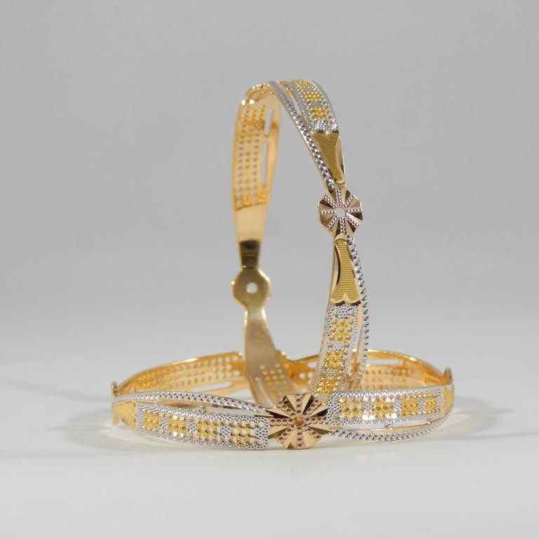 22KT Gold Bangles with Floral Prints Cutting Degine For Women