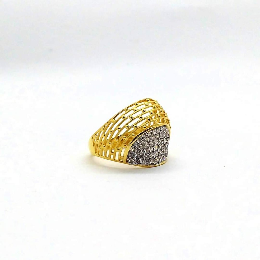 22KT yellow Gold Net Cutting CZ Ring For Women